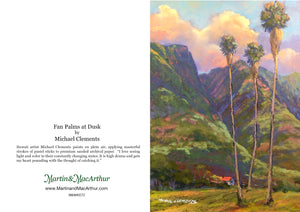 Greeting Card "Fan Palms at Dusk" by Michael Clements