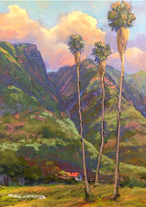 Greeting Card "Fan Palms at Dusk" by Michael Clements