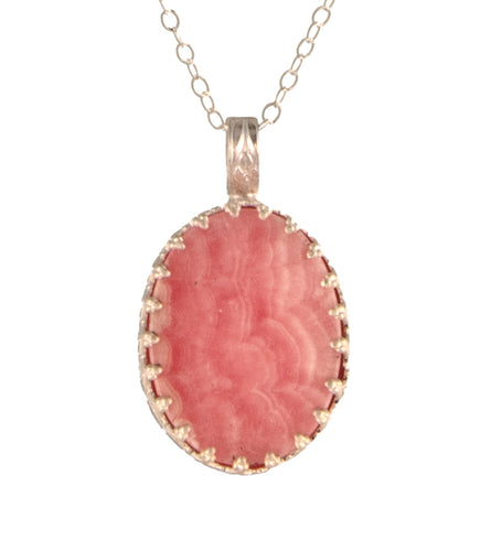 Rhodochrosite Cab Necklace in Argentium Silver by Galit