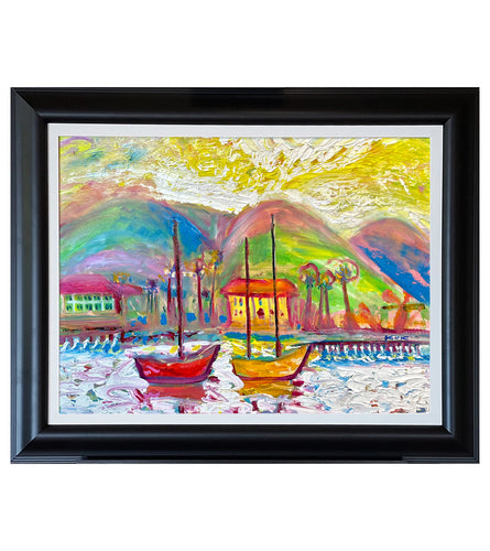 Lahaina Harbor Yellow Sky by Kirk Boes, framed