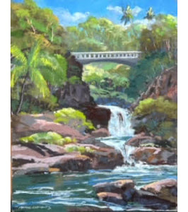 Original Pastel Painting "Bridge Over Ohe’o Gulch" by Michael Clements 14x18