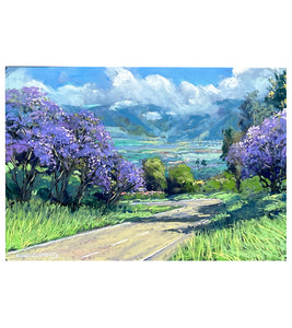 Original Pastel Painting "Jacaranda Show" by Michael Clements 18x12