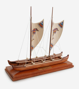 Koa 11.5”L Canoe "Hawaiian Voyage 2 Hull Sail/Dolphin" by Francis Pimmel - PIMM40802C