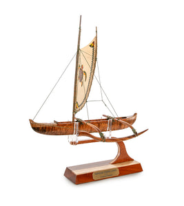 Koa 12" Canoe "Hawaiian Fishing" with Hand-Painted Sail by Francis Pimmel