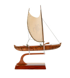 Koa 12" Canoe "Hawaiian Fishing" with Hand-Painted Sail by Francis Pimmel