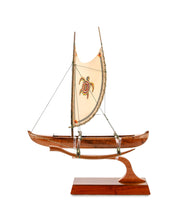 Koa 12" Canoe "Hawaiian Fishing" with Hand-Painted Sail by Francis Pimmel