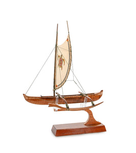 Koa 12" Canoe "Hawaiian Fishing" with Hand-Painted Sail by Francis Pimmel