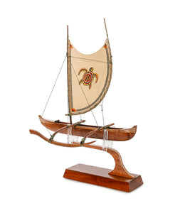 Koa 12" Canoe "Hawaiian Fishing" with Hand-Painted Sail by Francis Pimmel