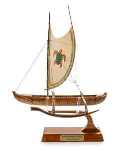 Koa 12" Canoe "Hawaiian Fishing" with Hand-Painted Sail by Francis Pimmel