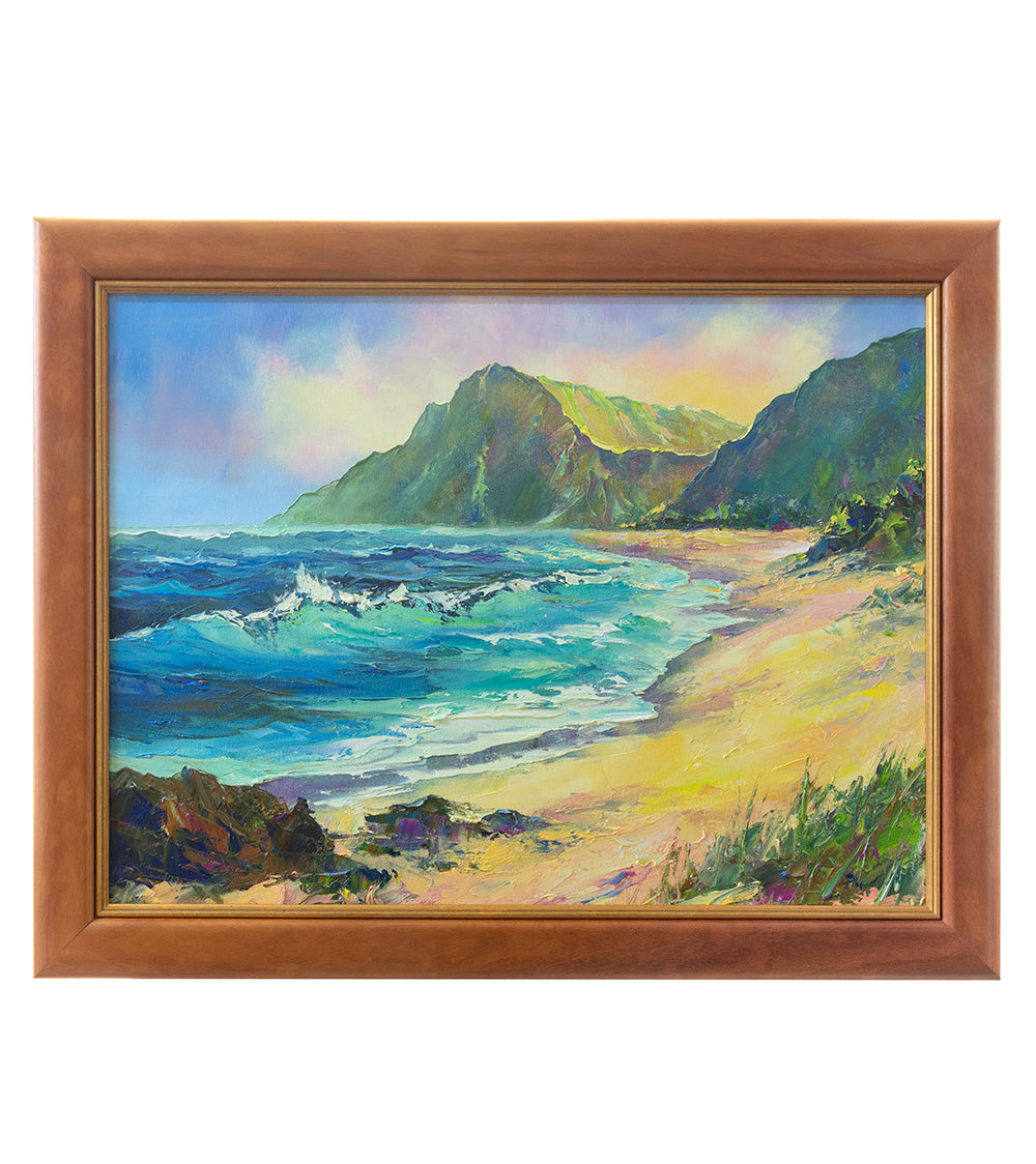 Original Painting: Makapu'u 1/24 by Michael Powell in Koa Frame 18x24