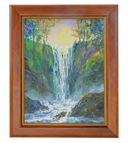 Original Painting: Misty Falls 7/24 by Michael Powell in Koa Frame 12x16