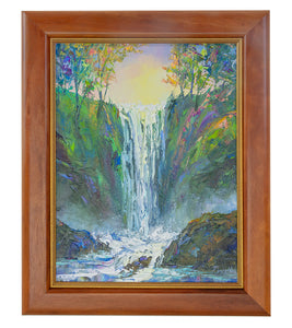 Original Painting: Misty Falls 7/24 by Michael Powell in Koa Frame 12x16