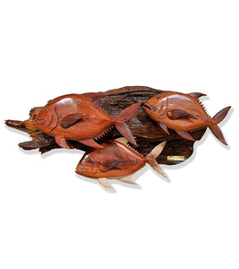 Koa Wood Wall Sculpture "Ulua Juveniles (Three Pipio)" by Craig Nichols